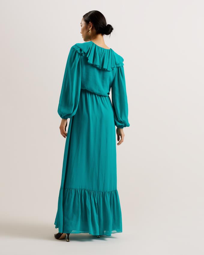 Peignoir Ted Baker Ruffle Neck Long Sleeve Maxi Vert Femme | HJG-62933794